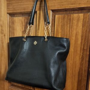 Authentic Tory Burch large black soft leather handbag